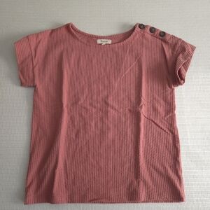 Madewell Pink Seersucker Button Shoulder Top Women's Ribbed Top Extra Small